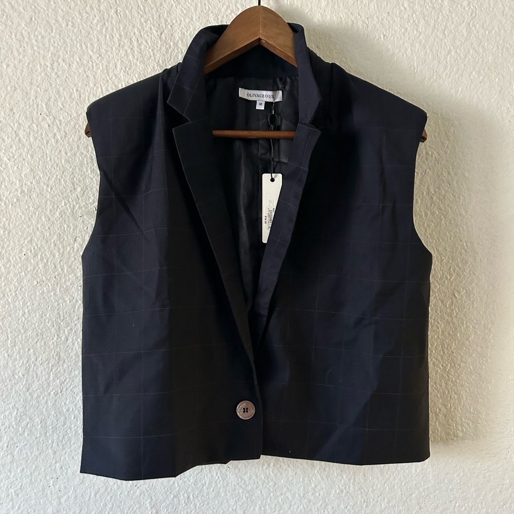 NWT Olivaceous Wool Blend Academic One Button Navy Lined Vest Medium Old Money